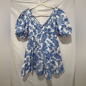 XiRENA Nissa Floral Paisley Blue and White Dress